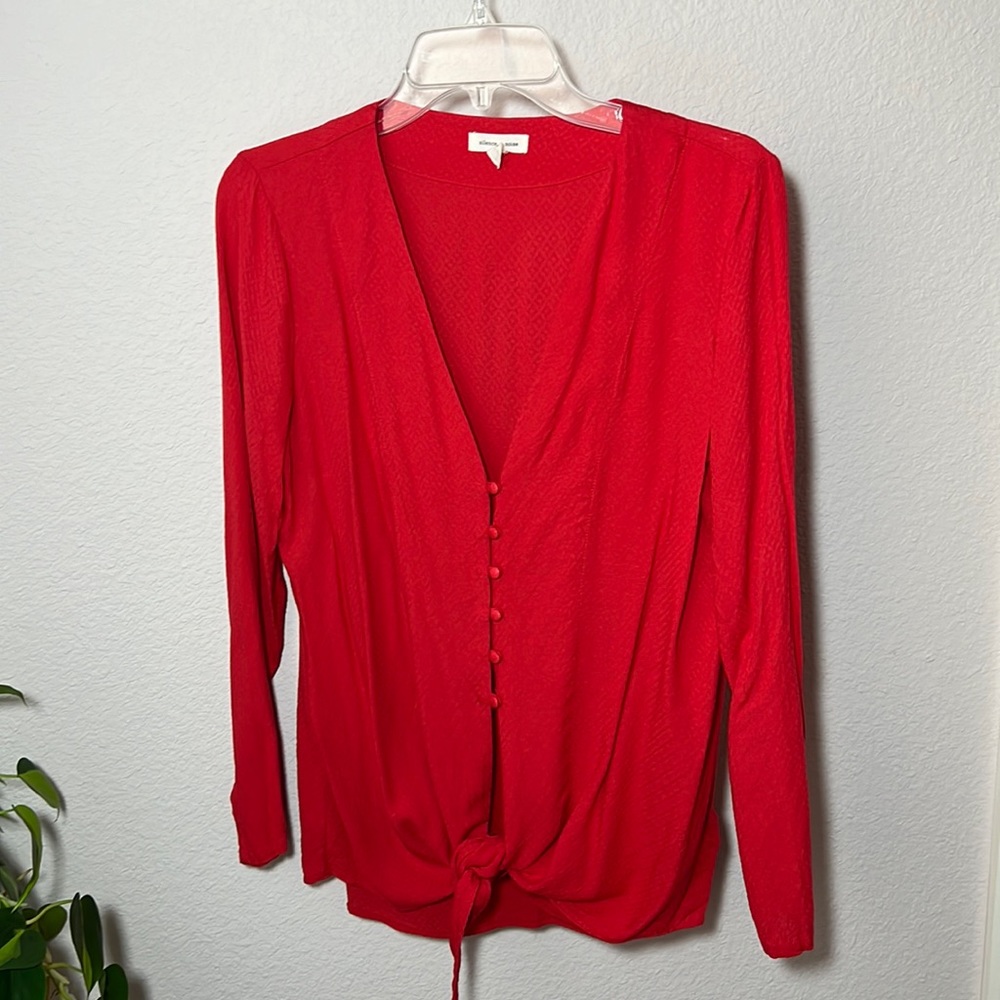 Urban Outfitters Silence + Noise Button Down Long Sleeve Tie Top Red Size Medium